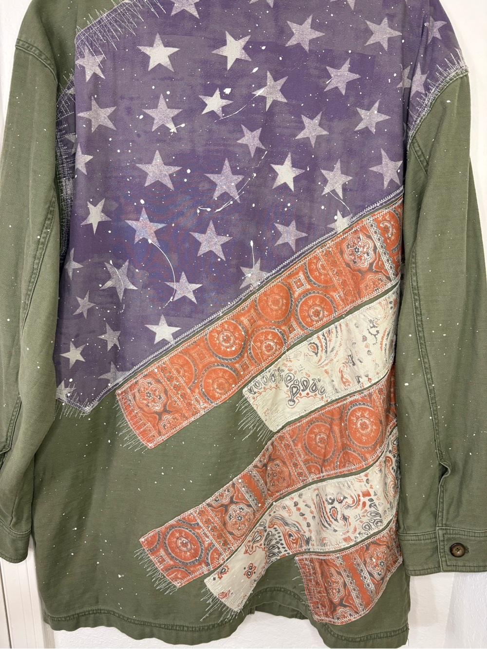 Free People We The Free Patriotic Spruce USA Patchwork Military Jacket oversized - Picture 12 of 16